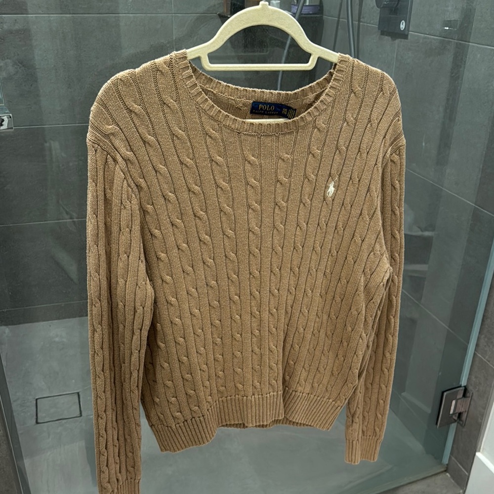 Polo by Ralph Lauren Tan Crewneck Cable Knit Sweater
